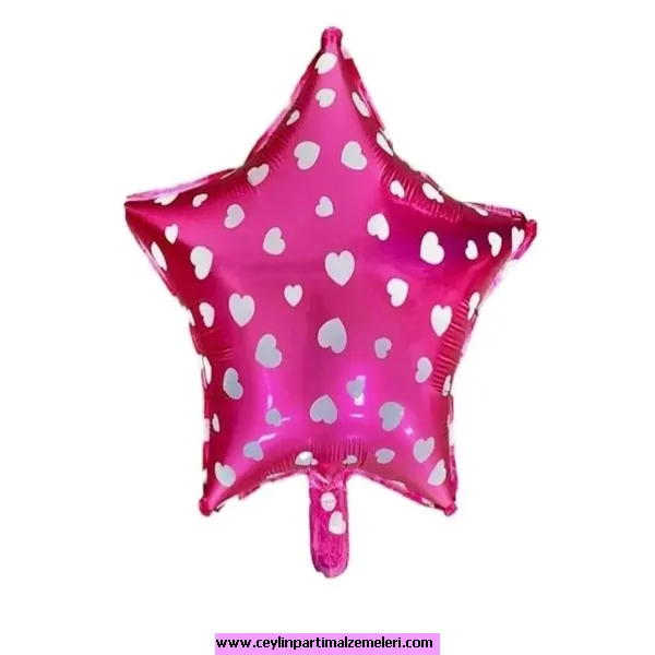 Pembe, Kalp Baskılı Yıldız Folyo Balon